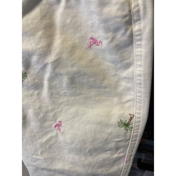 Columbia White Summer Palm Tree Flamingo Embroidered Cropped Pants Sz 6 - Picture 4 of 8